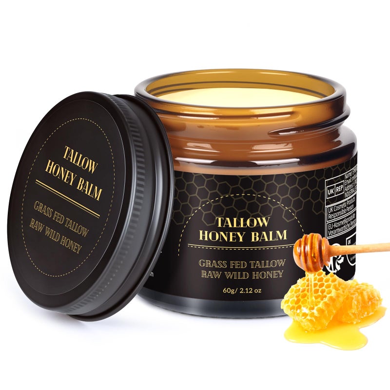 MEIDU Beef Tallow for SkinTallow and Honey Balm for FaceRaw Wild Honey BlendOrganic GrassFed Beef Tallow BalmFace and Body Moisturizer60g